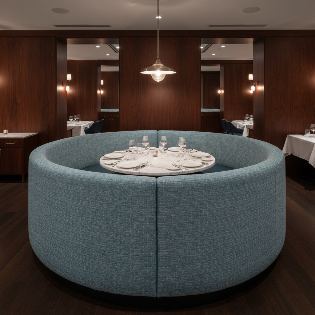 Woven Basketweave Texture Coastal Blue Upholstered Banquette | Architectural Fabrics