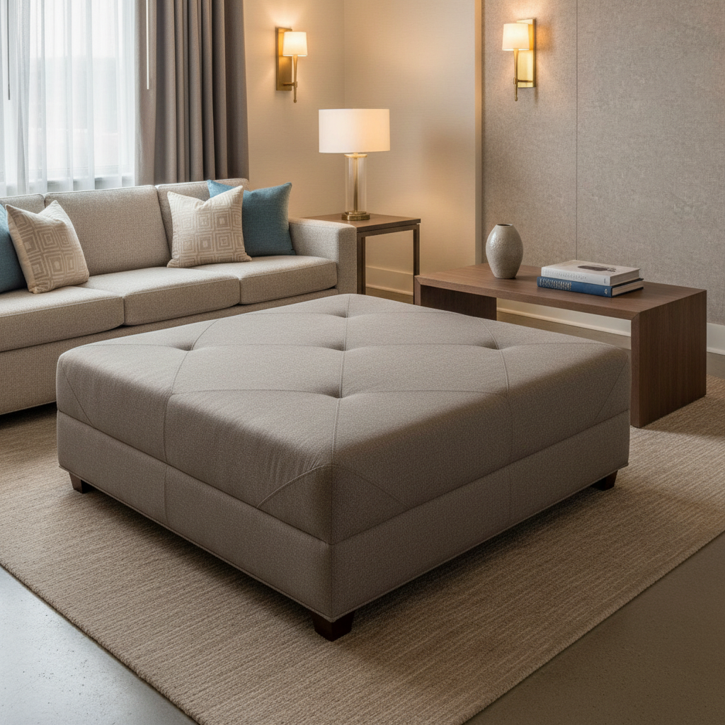 Aire Pebbled - Misty Taupe Breathable Polyurethane Upholstered Ottoman | Architectural Fabrics