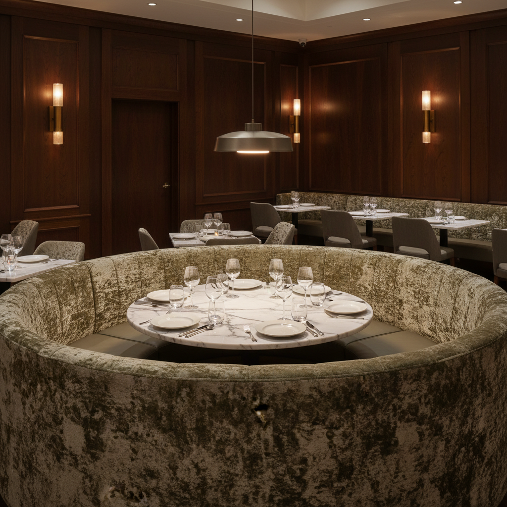 Crushed Velvet Texture Frosted Olive Upholstered Banquette | Architectural Fabrics