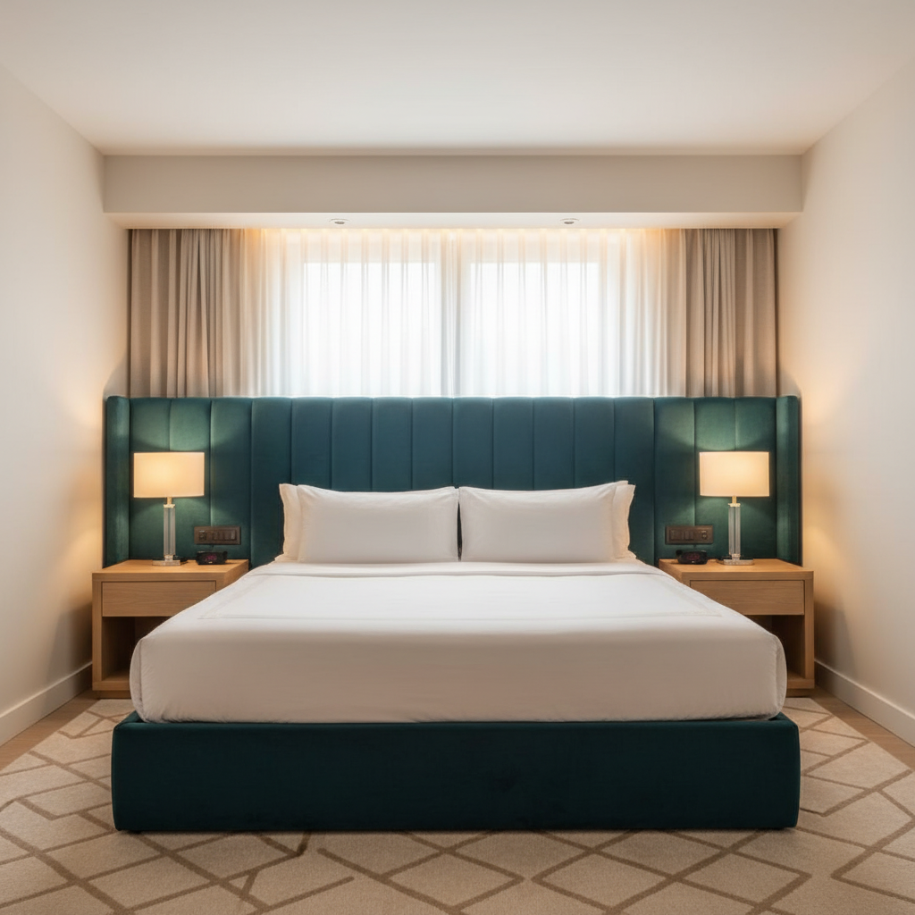 Fine Pebble Grain Deep Teal Upholstered Headboard | Architectural Fabrics
