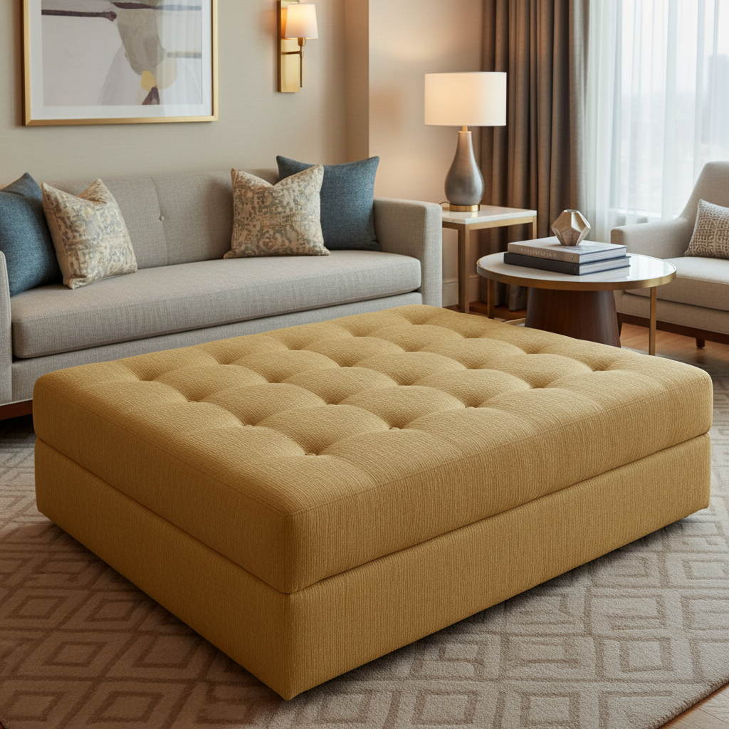 Brushed Vertical Texture Golden Wheat Upholstered Ottoman | Architectural Fabrics