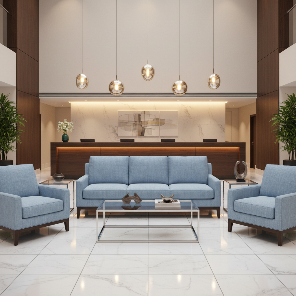 Brushed Linen Weave Sky Blue Upholstered Sofa | Architectural Fabrics
