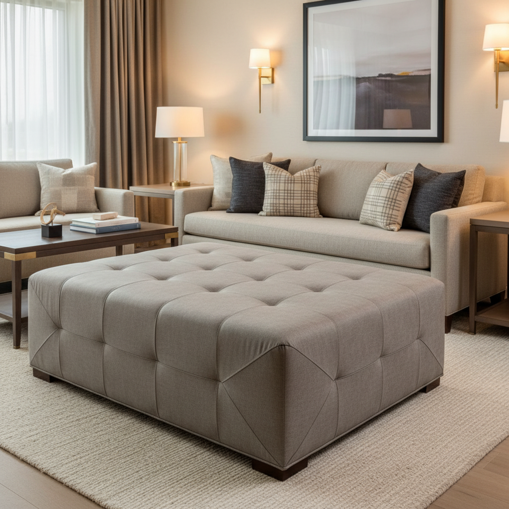 Quintana Bay - Ash Upholstered Ottoman | Architectural Fabrics