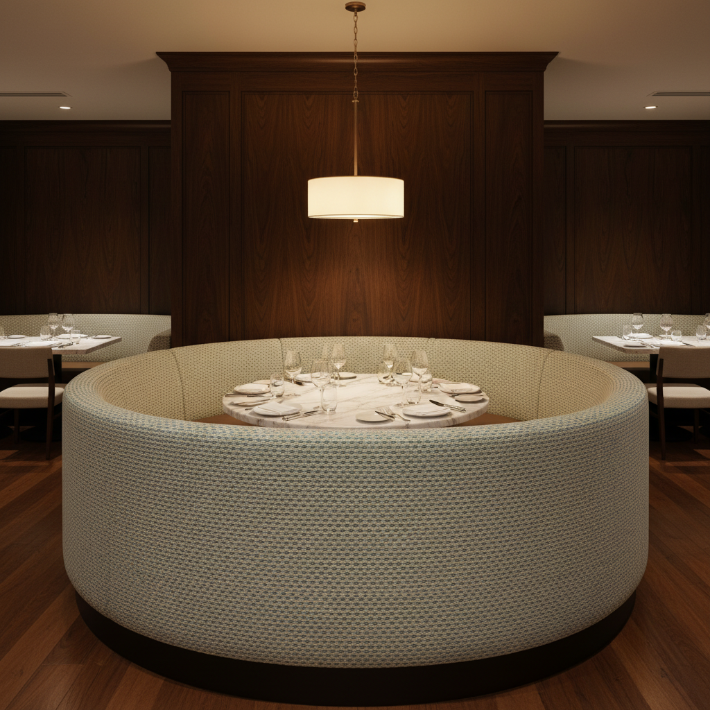 Woven Geometric Texture Aqua Mist Upholstered Banquette | Architectural Fabrics