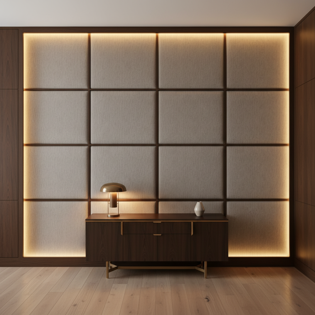 Brushed Linen Weave Soft Taupe Upholstered Wall Panel | Architectural Fabrics
