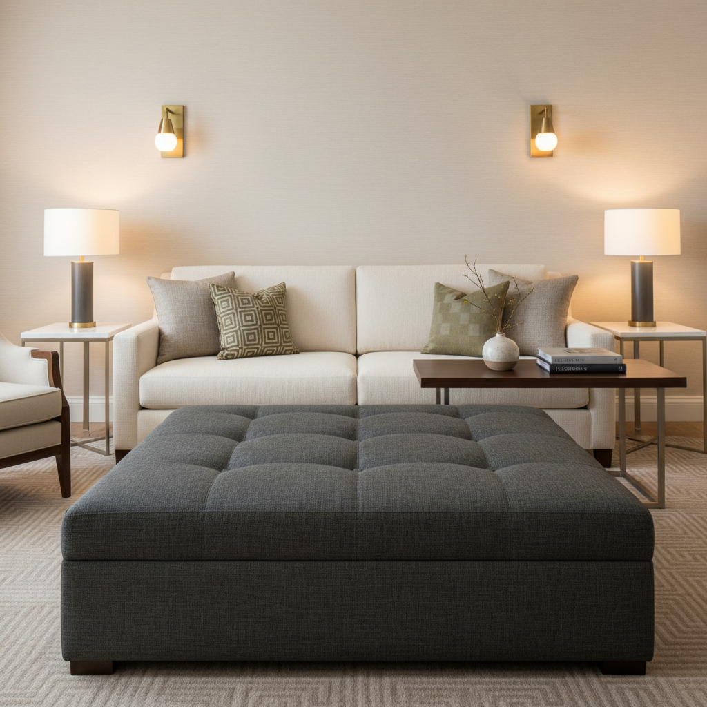 Aspect - Charcoal Weave Performance Polyurethane Upholstered Ottoman | Architectural Fabrics