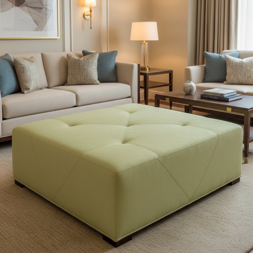 Vertical Linen Texture Pale Chartreuse Upholstered Ottoman | Architectural Fabrics
