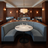 Geometric Woven Texture Denim Blue Upholstered Banquette | Architectural Fabrics
