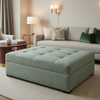 Geometric Woven Texture Seafoam Green Upholstered Ottoman | Architectural Fabrics