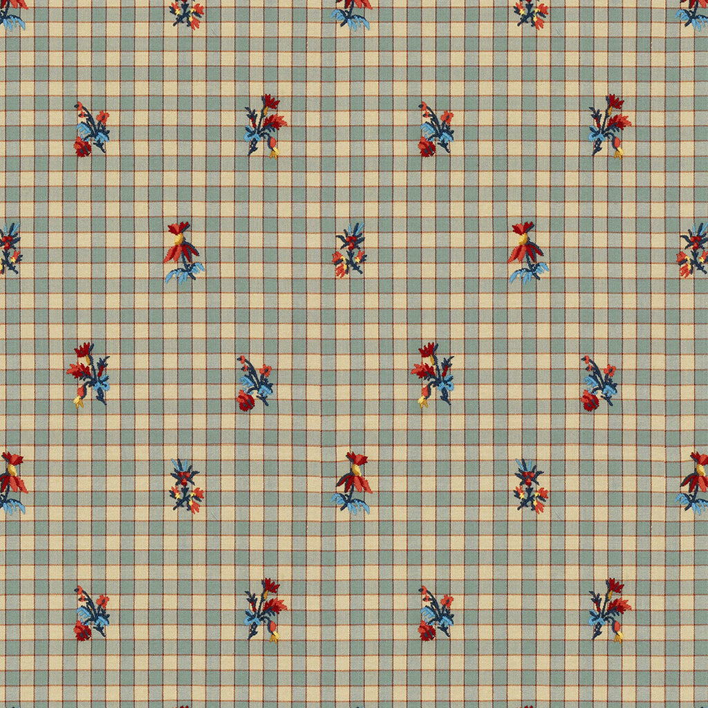 La Seyne Fleuri - Stone Blue Blue By Brunschwig & Fils | Tresors De Jouy |Botanical & Floral Plaid / Check Upholstery Embroidery