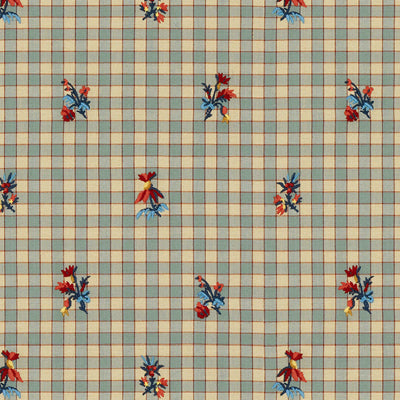 La Seyne Fleuri - Stone Blue Blue By Brunschwig & Fils | Tresors De Jouy |Botanical & Floral Plaid / Check Upholstery Embroidery