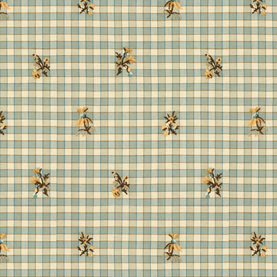 La Seyne Fleuri - Aqua Blue By Brunschwig & Fils | Tresors De Jouy |Botanical & Floral Plaid / Check Upholstery Embroidery