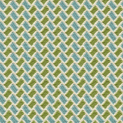 New Briquetage - Aqua/Lime Light Blue By Brunschwig & Fils | Les Tropiques |Geometric Small Scale Upholstery