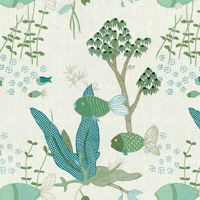 Lyford Cay - Seafoam Multi By Brunschwig & Fils | Les Tropiques | Animal/Insects Multipurpose Embroidery