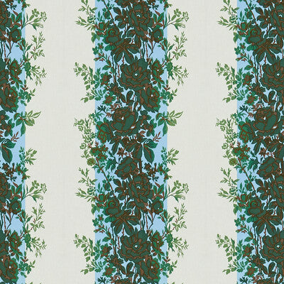 Rayure Fleurie - Blue/Green Blue By Brunschwig & Fils | Madeleine Castaing |Botanical & Floral Stripes Multipurpose Print