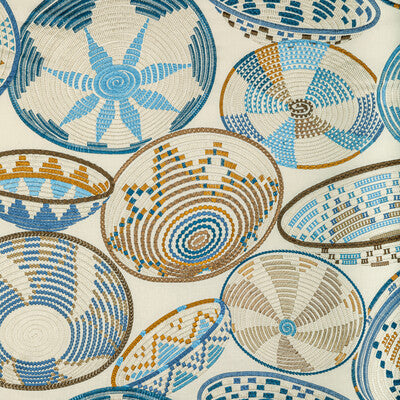 Samples and Purchasing available for Bendi Emb - Blue Ivory By Brunschwig & Fils | Majorelle | Geometric Multipurpose Embroidery at Designer Wallcoverings and Fabrics
