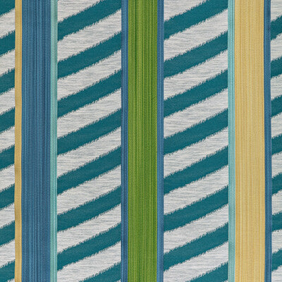 Samples and Purchasing available for Mnemba Woven - Teal Blue By Brunschwig & Fils | Majorelle |Ikat/Southwest/Kilims Stripes Multipurpose  at Designer Wallcoverings and Fabrics