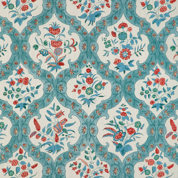 Ventoux Print - Teal/Rose White By Brunschwig & Fils | Cadenet |Botanical & Floral Damask Multipurpose Print