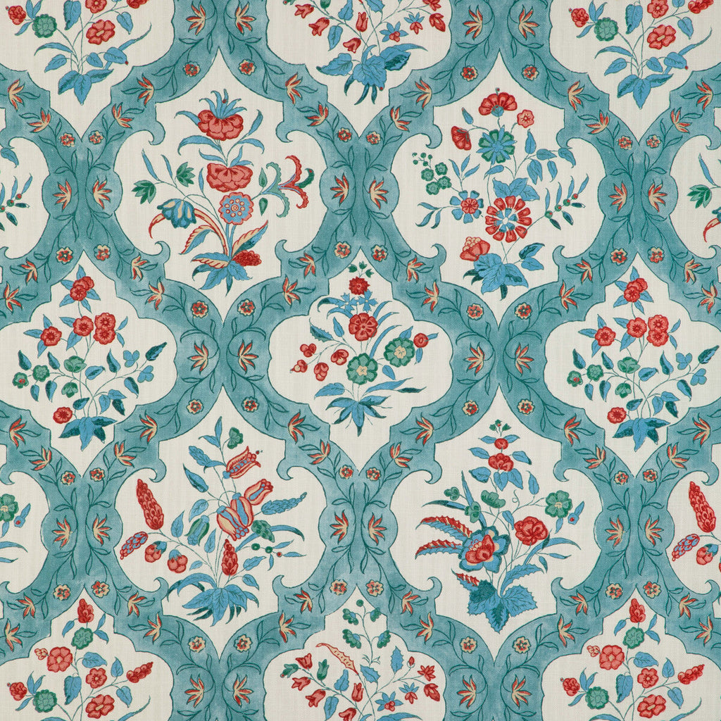 Samples and Purchasing available for Ventoux Print - Teal/Rose White By Brunschwig & Fils | Cadenet |Botanical & Floral Damask Multipurpose Print at Designer Wallcoverings and Fabrics