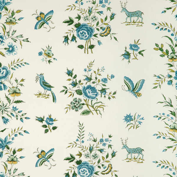 Aurel Print - Aqua/Leaf White By Brunschwig & Fils | Cadenet | Flora & Fauna Multipurpose Print