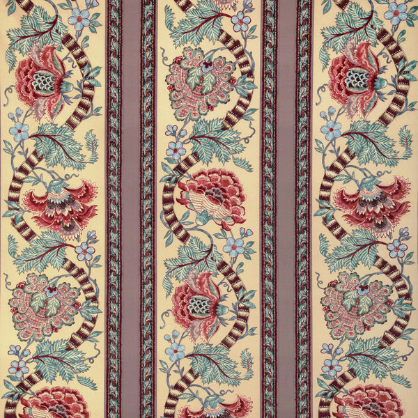 Lauris Print - Beige/Teal Beige By Brunschwig & Fils | Cadenet |Botanical & Floral Stripes Multipurpose Print