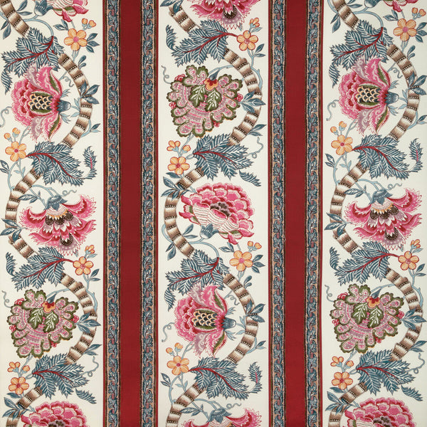 Lauris Print - Red/Blue White By Brunschwig & Fils | Cadenet |Botanical & Floral Stripes Multipurpose Print