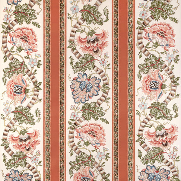 Lauris Print - Apricot/Sage White By Brunschwig & Fils | Cadenet |Botanical & Floral Stripes Multipurpose Print