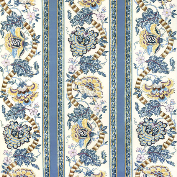 Lauris Print - Blue/Gold White By Brunschwig & Fils | Cadenet |Botanical & Floral Stripes Multipurpose Print