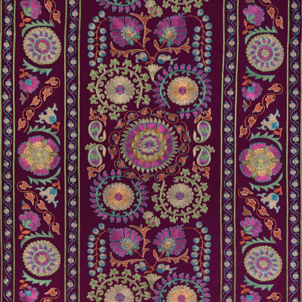Saanvi Emb - Plum/Leaf Purple By Brunschwig & Fils | Anduze Embroideries |Botanical & Floral Stripes Multipurpose Embroidery