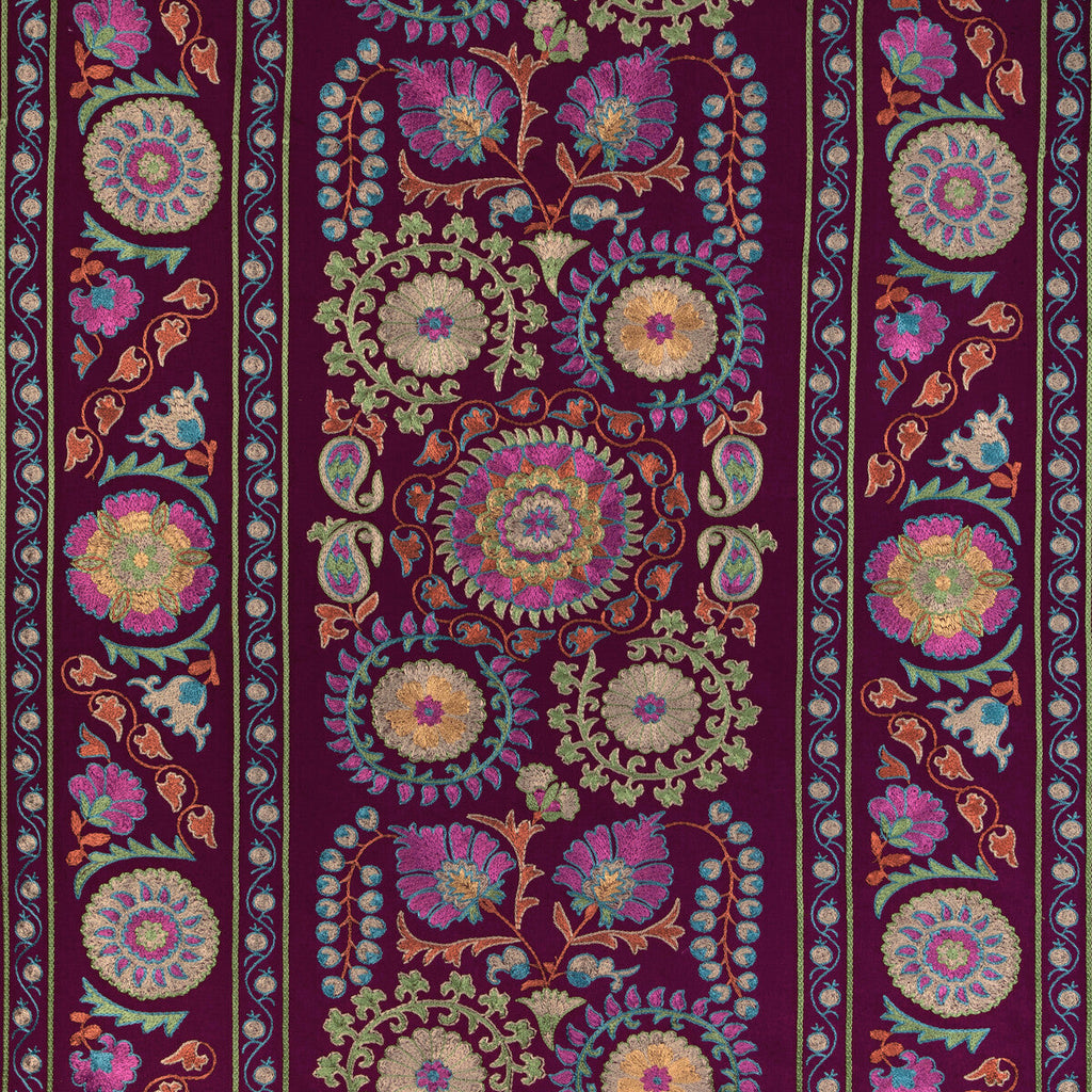 Samples and Purchasing available for Saanvi Emb - Plum/Leaf Purple By Brunschwig & Fils | Anduze Embroideries |Botanical & Floral Stripes Multipurpose Embroidery at Designer Wallcoverings and Fabrics