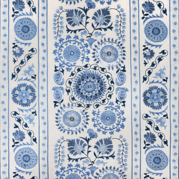 Saanvi Emb - Navy/Sky Blue By Brunschwig & Fils | Anduze Embroideries |Botanical & Floral Stripes Multipurpose Embroidery
