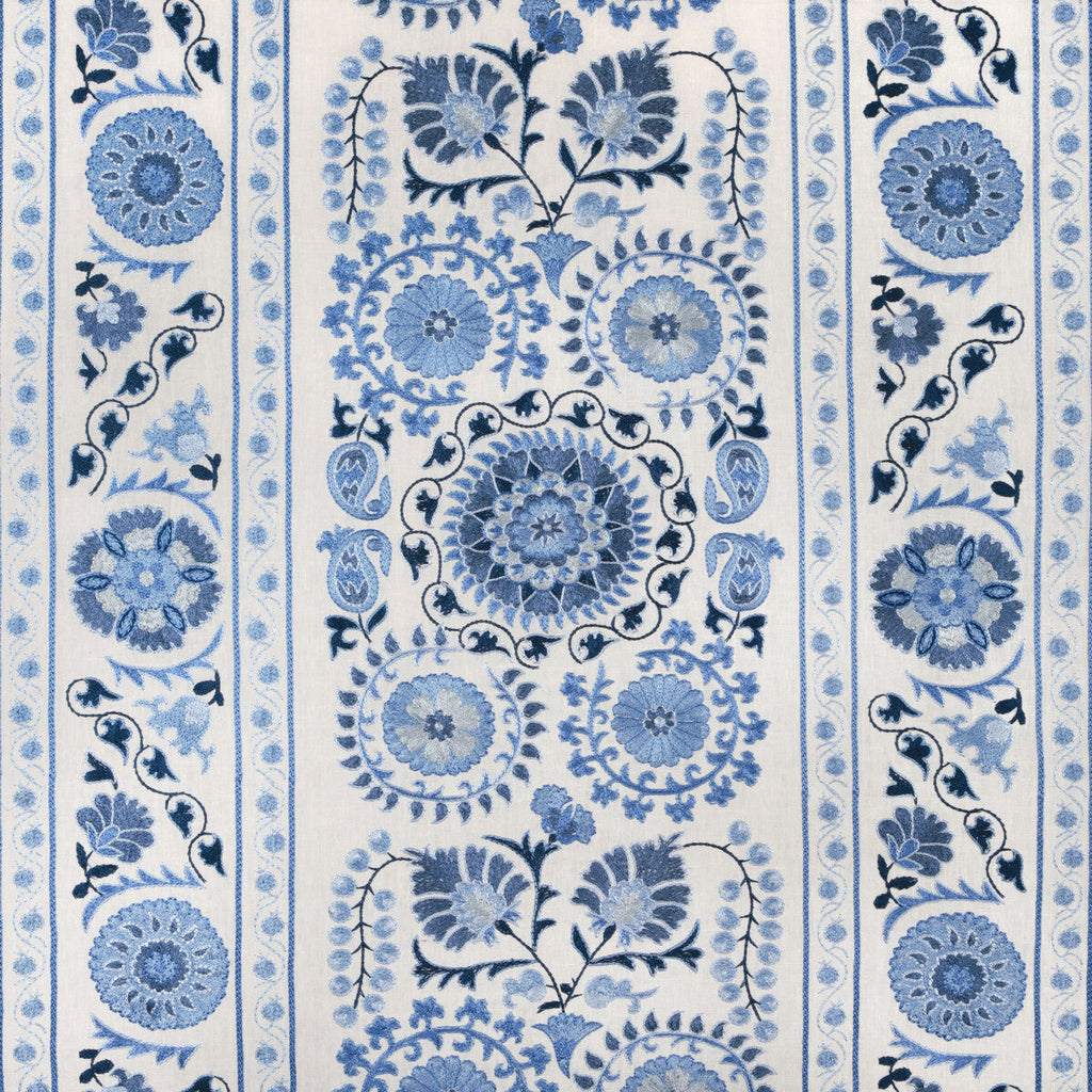 Samples and Purchasing available for Saanvi Emb - Navy/Sky Blue By Brunschwig & Fils | Anduze Embroideries |Botanical & Floral Stripes Multipurpose Embroidery at Designer Wallcoverings and Fabrics