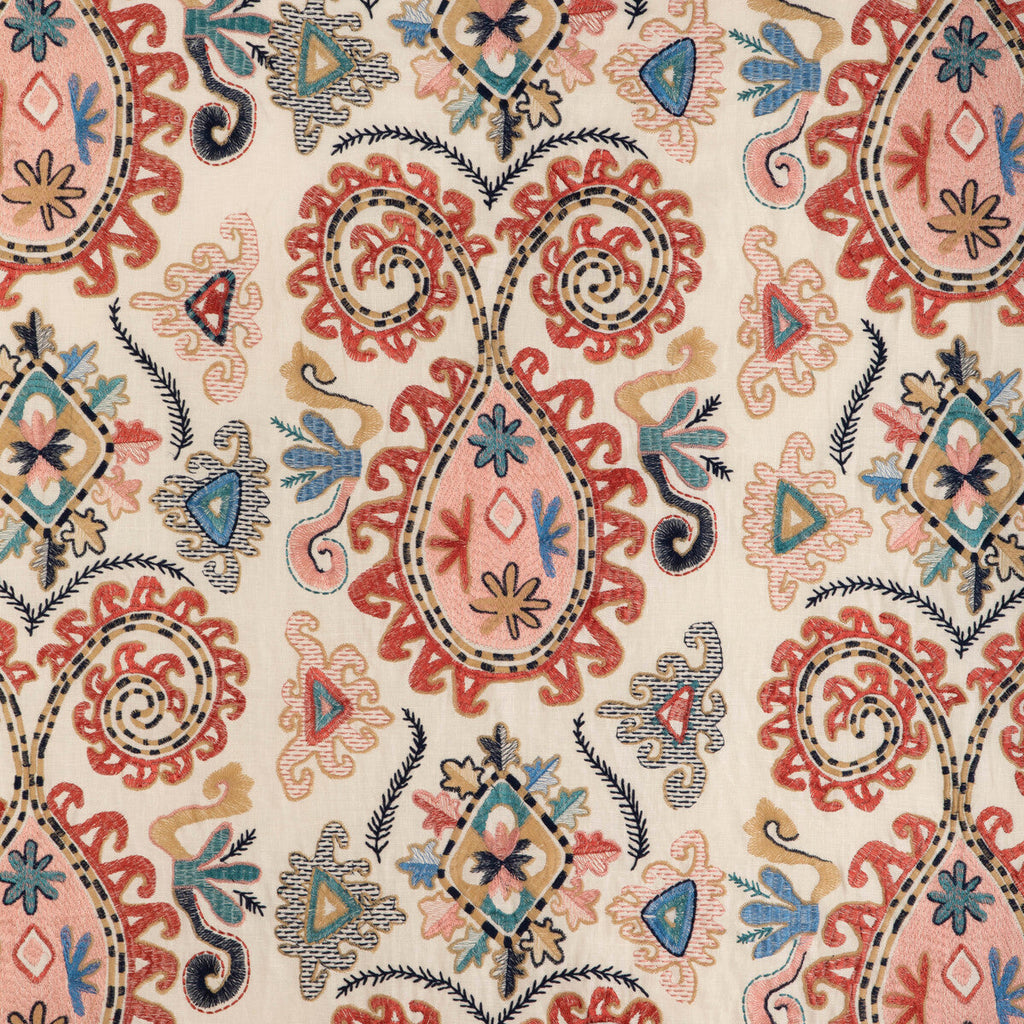 Samples and Purchasing available for Lavali Emb - Coral/Sky Blue By Brunschwig & Fils | Anduze Embroideries | Global Drapery Embroidery at Designer Wallcoverings and Fabrics