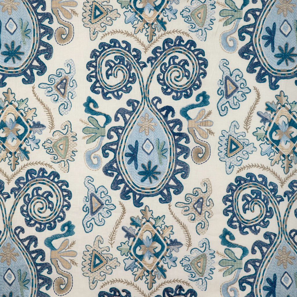 Samples and Purchasing available for Lavali Emb - Blue/Sky Blue By Brunschwig & Fils | Anduze Embroideries | Global Drapery Embroidery at Designer Wallcoverings and Fabrics