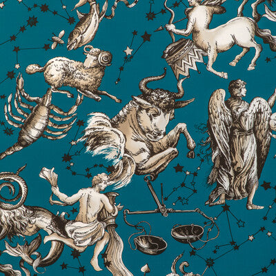 Cosmique Print - Teal Teal By Brunschwig & Fils | Celeste |Animal/Insects Novelty Multipurpose Print