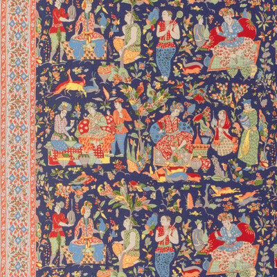 Shalimar Print - Navy/Red Dark Blue By Brunschwig & Fils | La Menagerie |Chinoiserie Toile Drapery Print