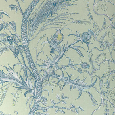 Bird And Thistle Ii - Mint Teal By Brunschwig & Fils | La Menagerie |Botanical & Floral Tropical Drapery Print