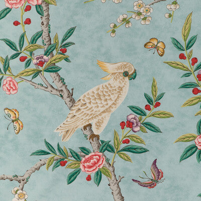 Kanchou Print - Aqua Turquoise By Brunschwig & Fils | La Menagerie |Animal/Insects Botanical & Floral Multipurpose Print