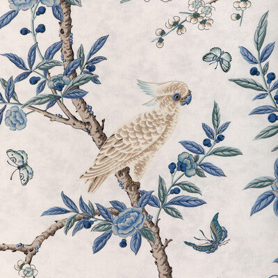 Samples and Purchasing available for Kanchou Print - Azure Blue By Brunschwig & Fils | La Menagerie |Animal/Insects Botanical & Floral Multipurpose Print at Designer Wallcoverings and Fabrics