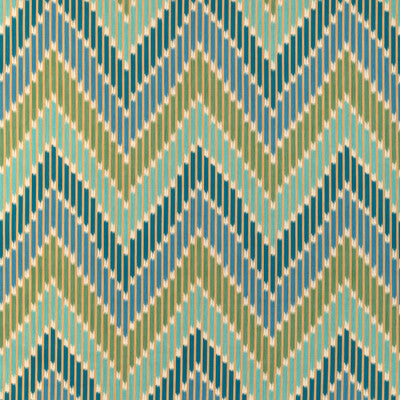 Cascade Print - Teal/Green Teal By Brunschwig & Fils | La Menagerie |Flamestitch Stripes Multipurpose Print