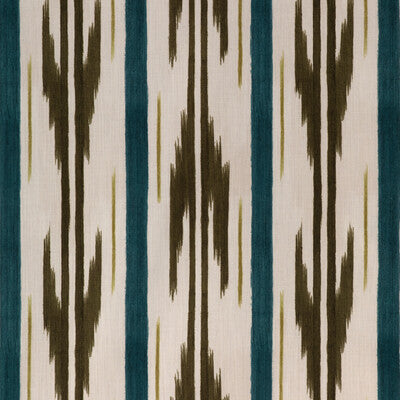 Le Mistral Print - Marine Olive Green By Brunschwig & Fils | Les Ensembliers L'Eternel Ete |Ikat/Southwest/Kilims Stripes Multipurpose Indoor / Outdoor