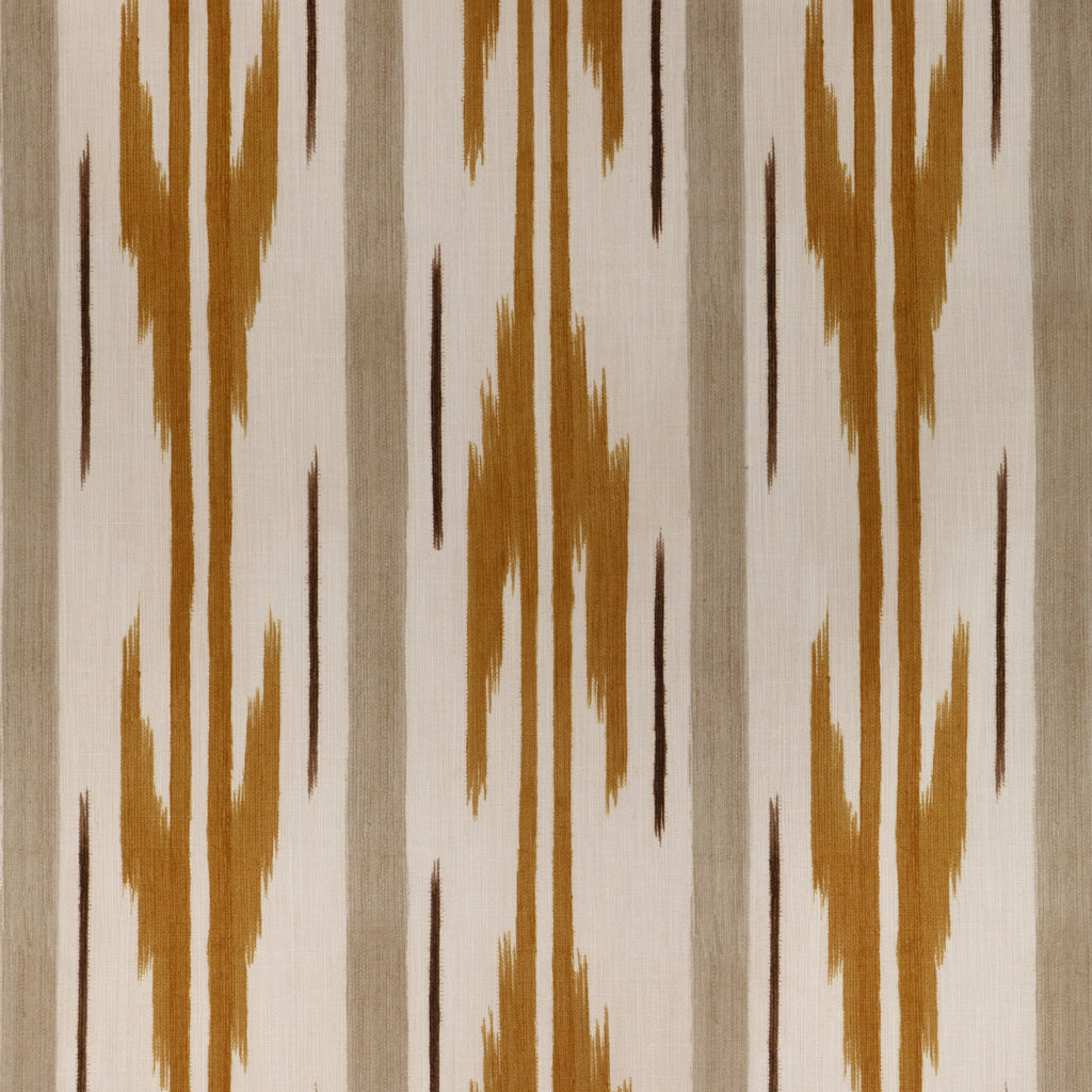 Le Mistral Print - Ocher Gold By Brunschwig & Fils | Les Ensembliers L'Eternel Ete |Ikat/Southwest/Kilims Stripes Multipurpose Indoor / Outdoor