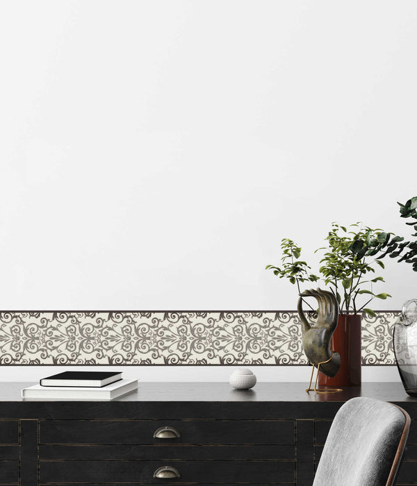 Ornament Border Black White Metallic Wallcovering | Versace