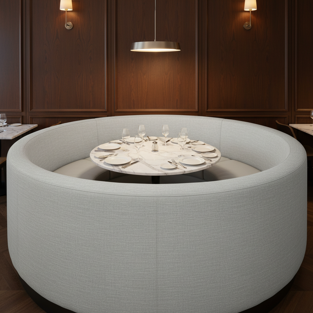 Fine Woven Texture Soft Silver Upholstered Banquette | Architectural Fabrics