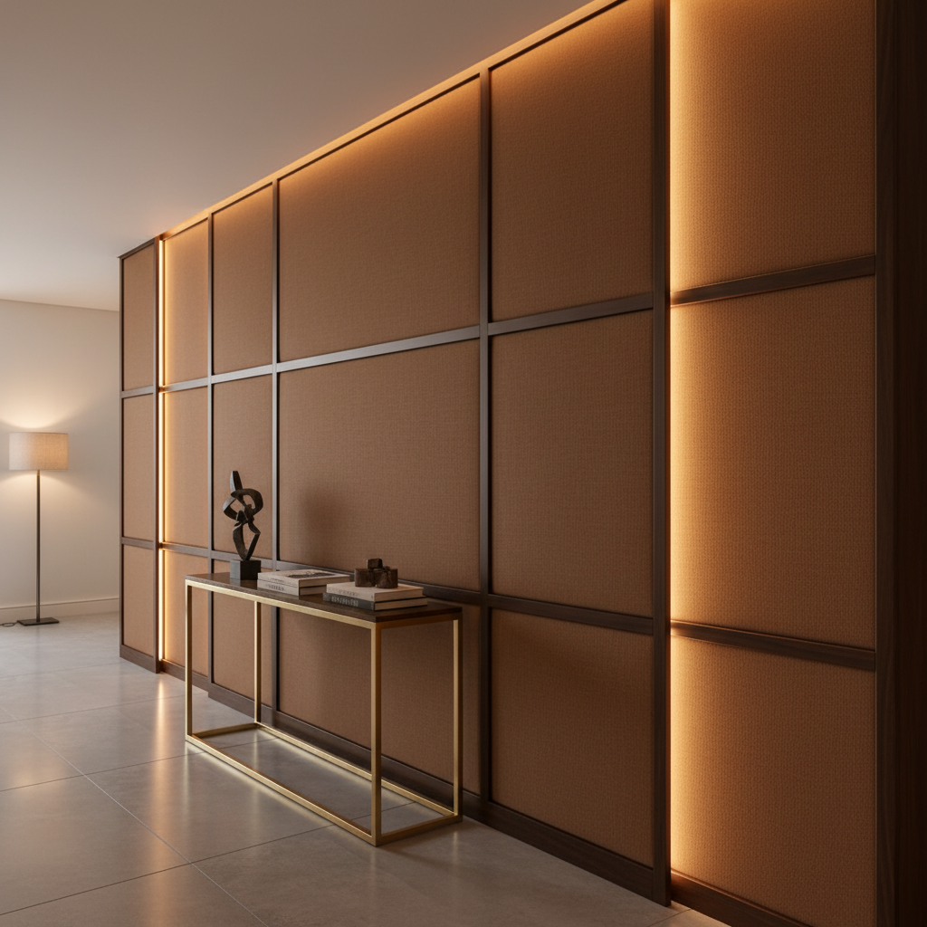 Smooth Solid Color Rich Umber Upholstered Wall Panel | Architectural Fabrics