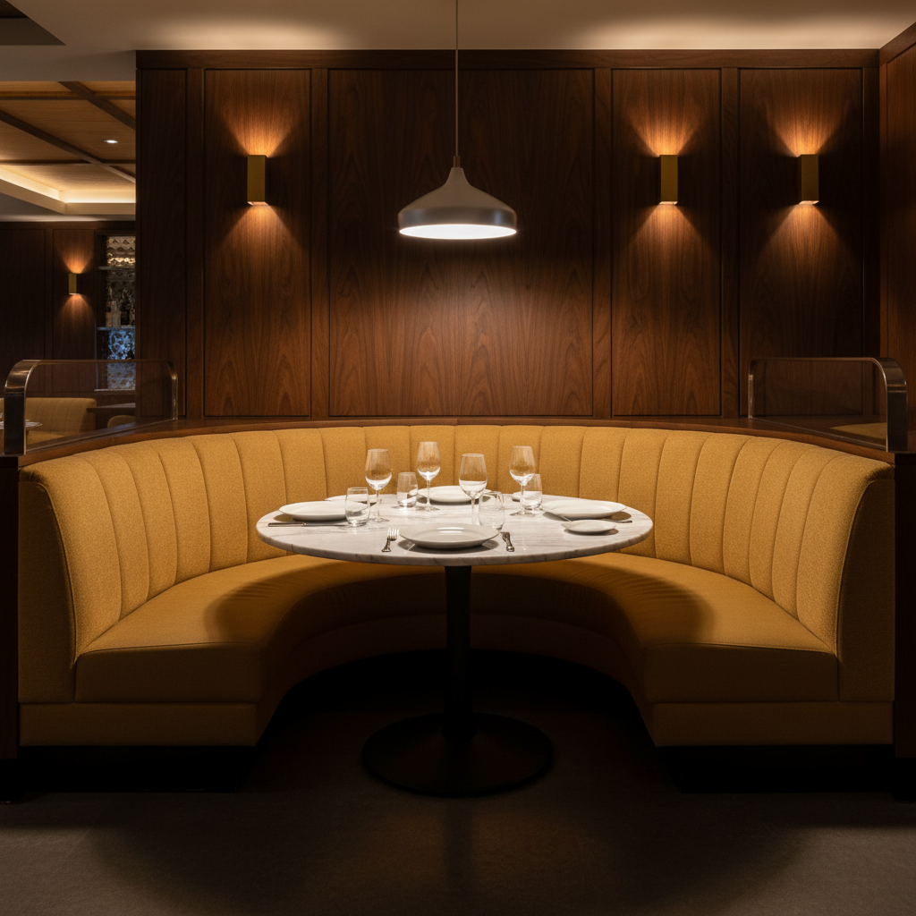 Maya Riviera - Buff Upholstered Banquette | Architectural Fabrics