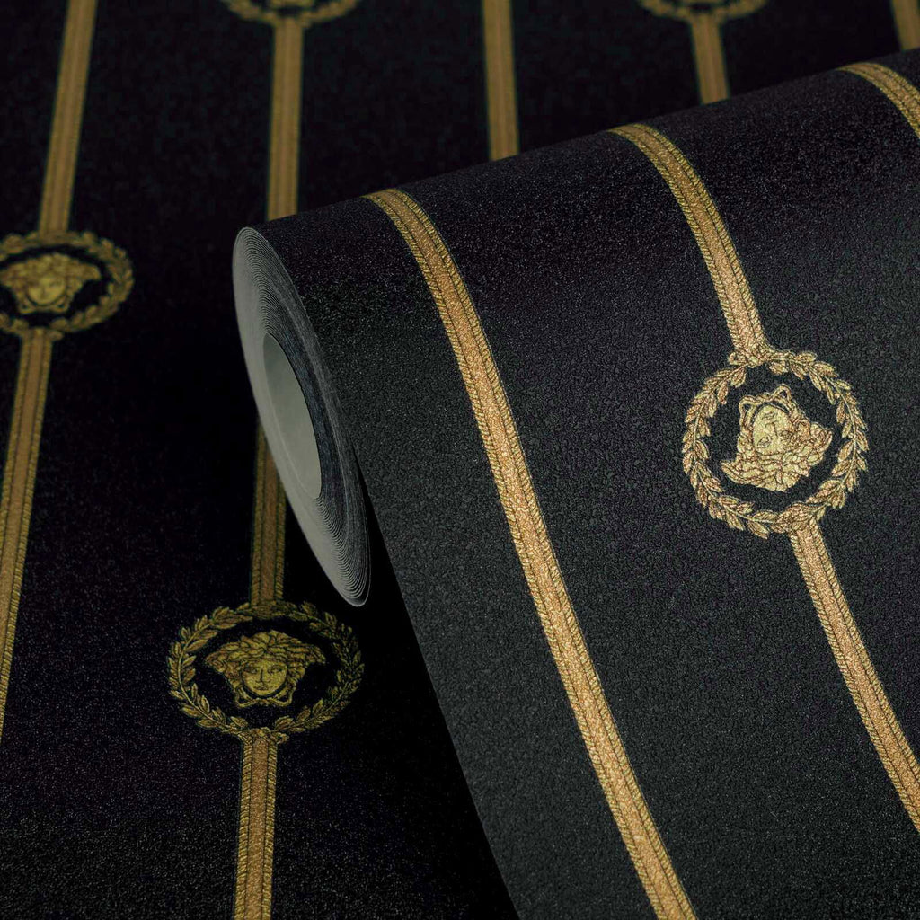 I Love Baroque Small Medusa Black Gold Versace Home Wallcovering