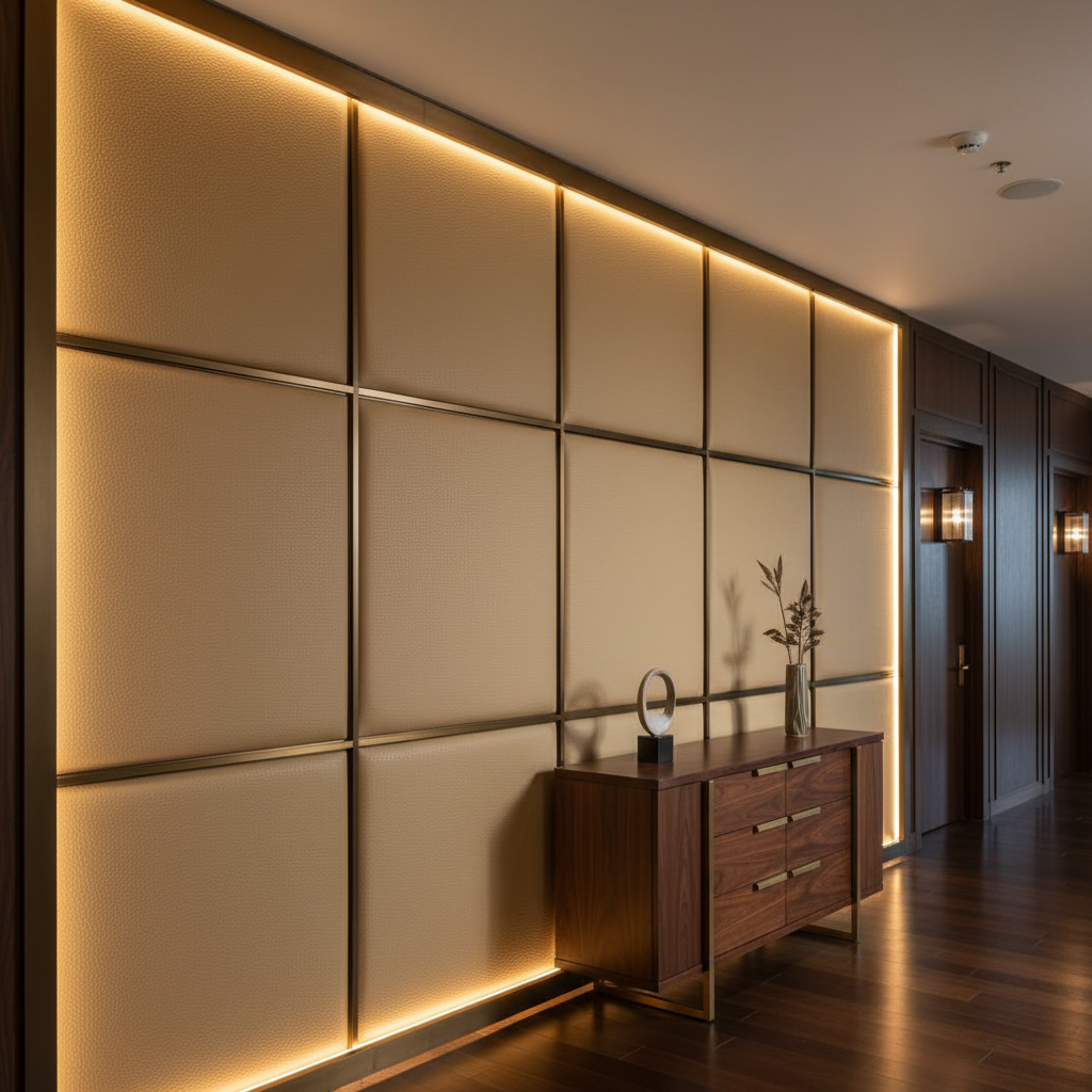 Trunk Bay - Buff Upholstered Wall Panel | Architectural Fabrics