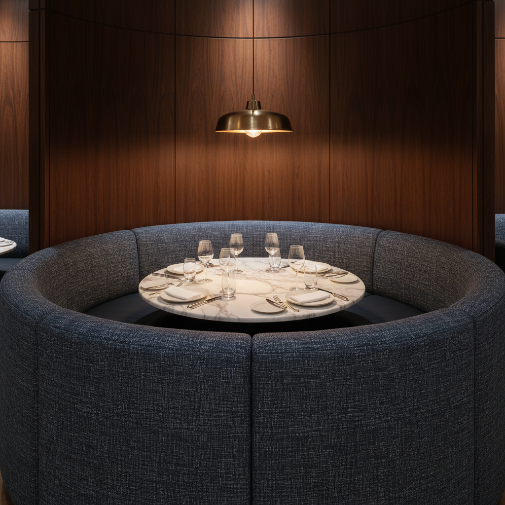Woven Crosshatch Texture Deep Indigo Upholstered Banquette | Architectural Fabrics