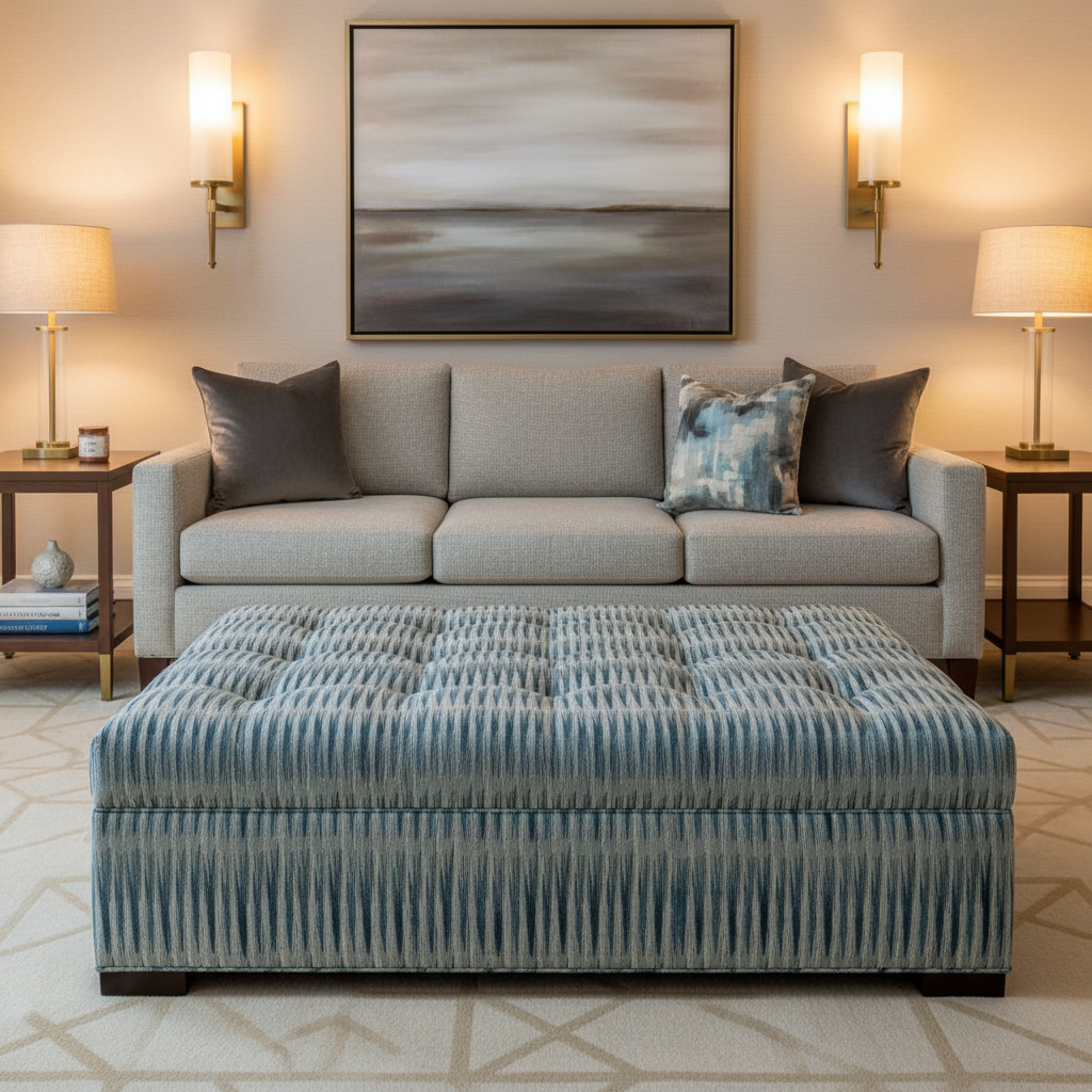 Apache - Azure Tide Silicone Hybrid Upholstered Ottoman | Architectural Fabrics